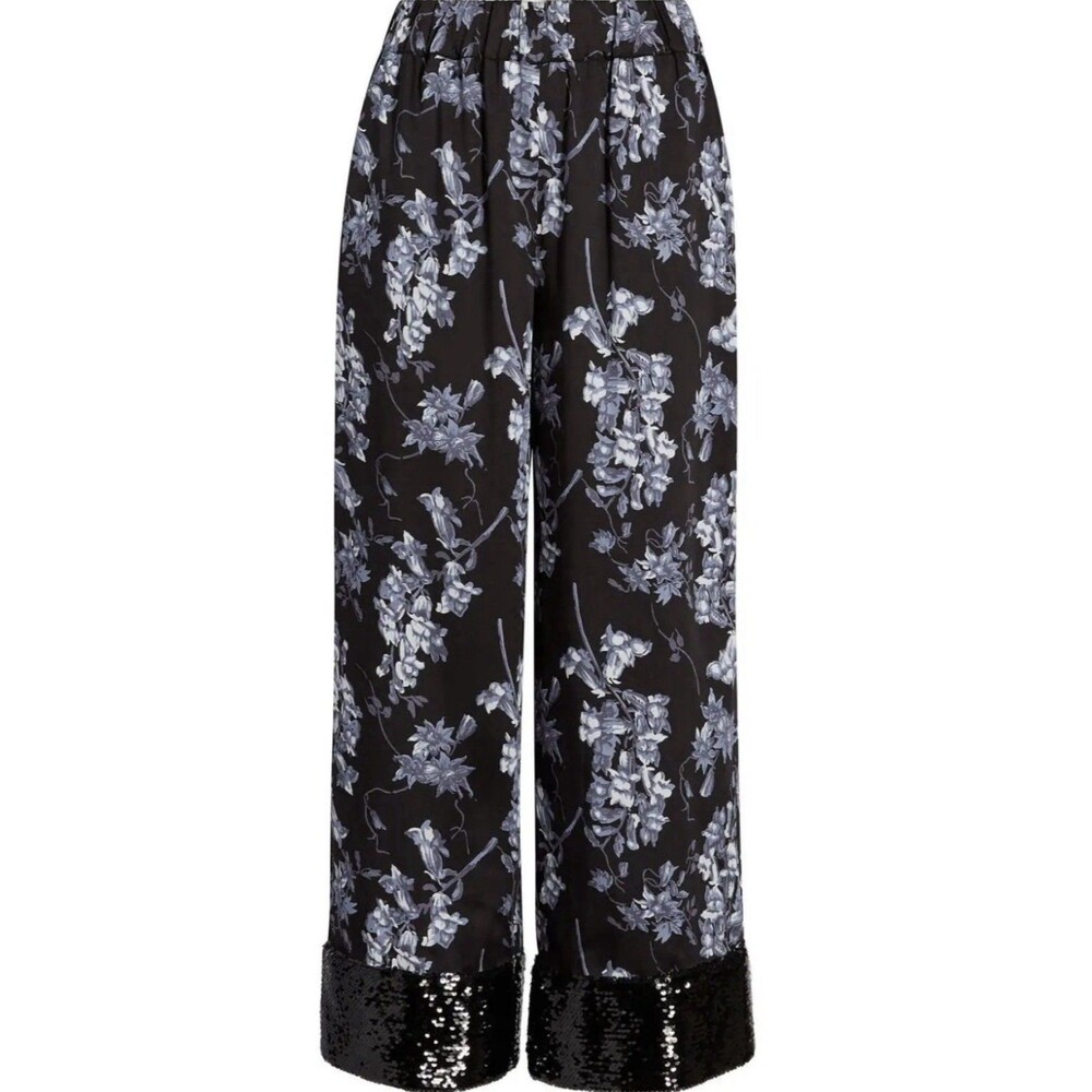 Cinq à Sept Phoebe Floral Sequin Wide Leg Pants Size M